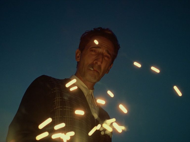 Hip Level Shot Example Featured Hip level camera angle on Adrien Brody from The Brutalist