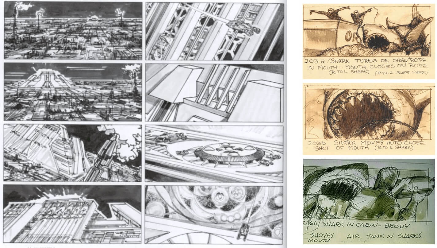 Jaws and Blade Runner storyboards