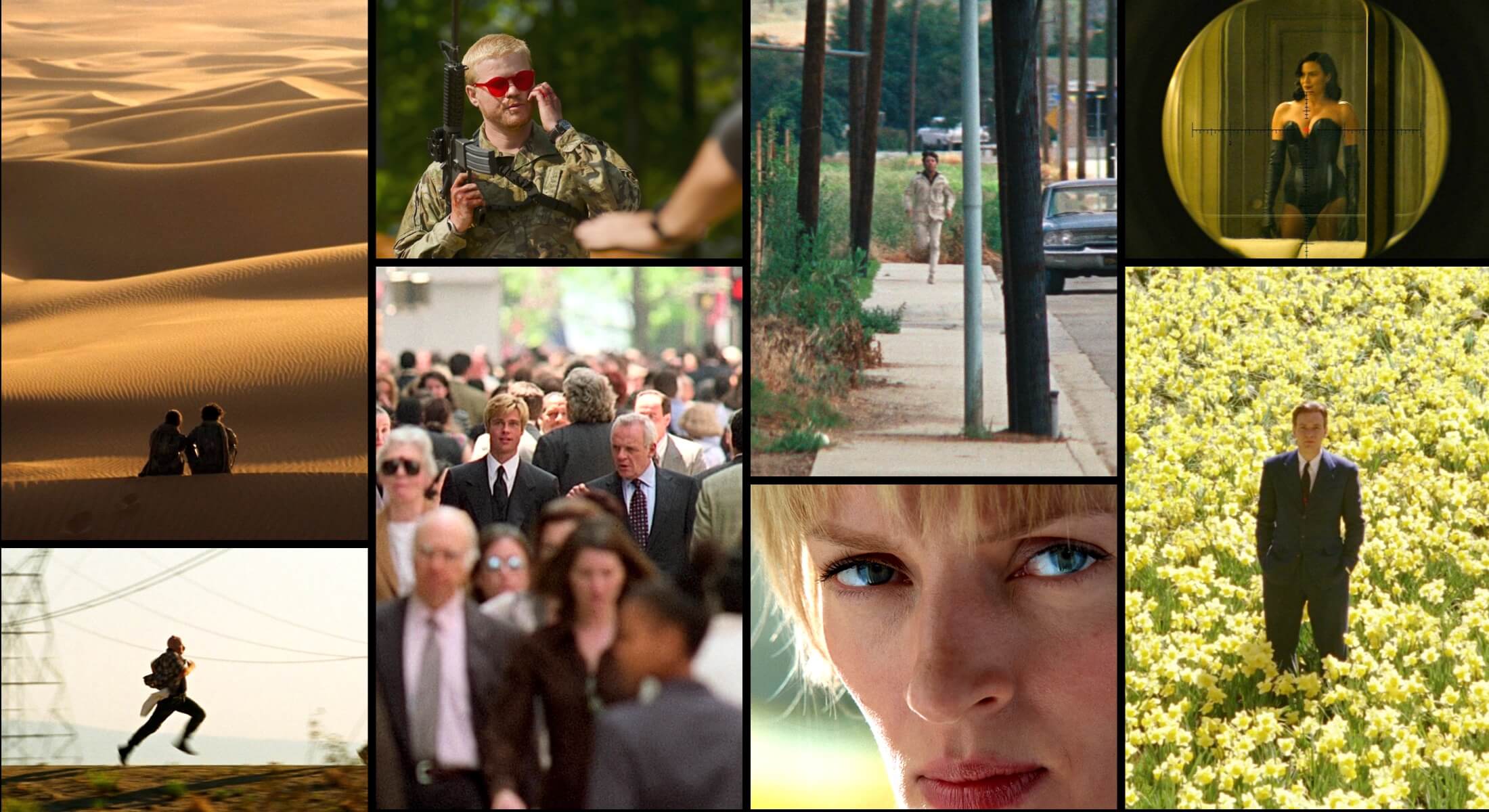 Telephoto Lens Shot in Film Director Mood Board Various telephoto lens camera shots from film video and tv