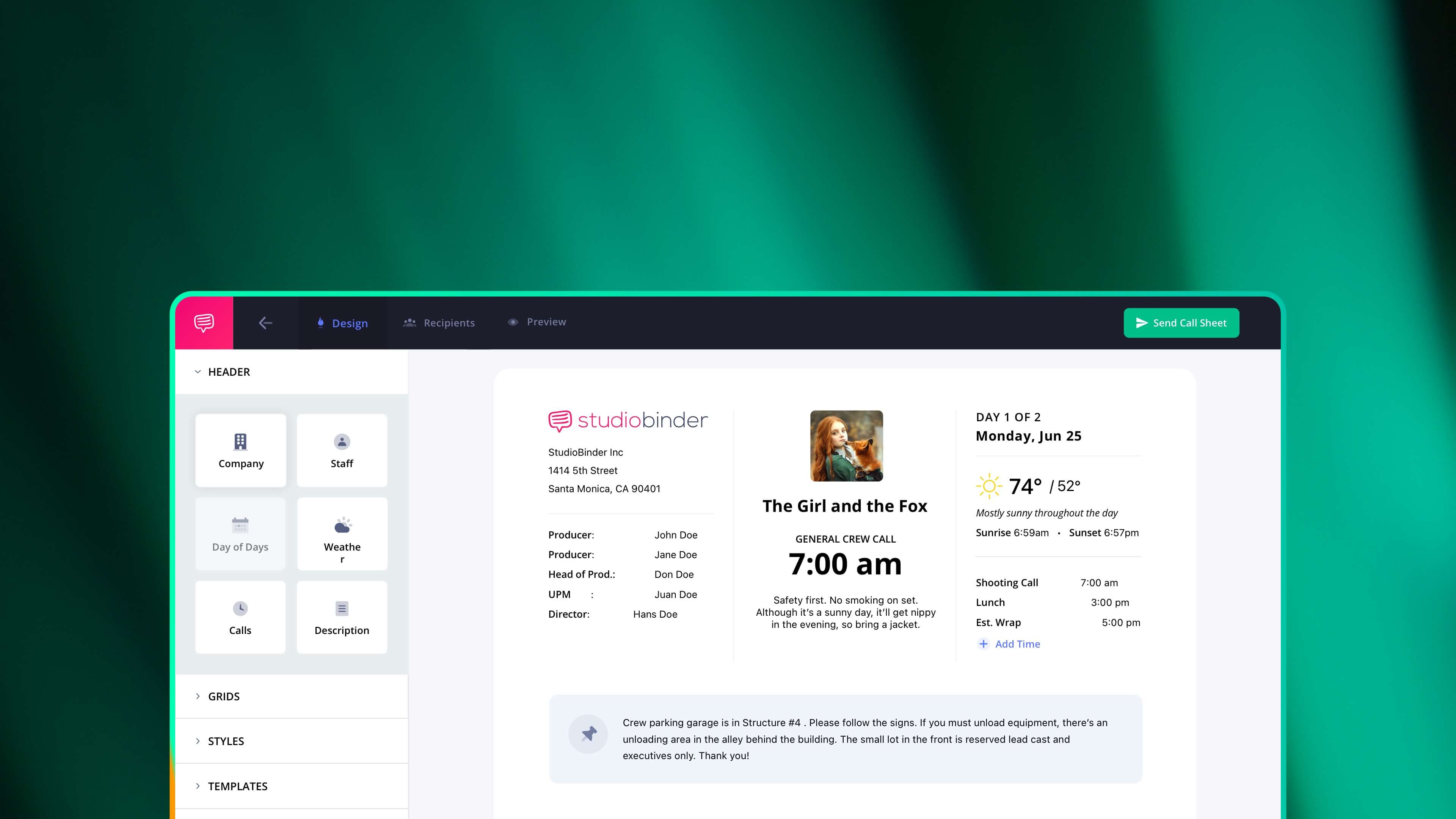 Thumbnail Call Sheets