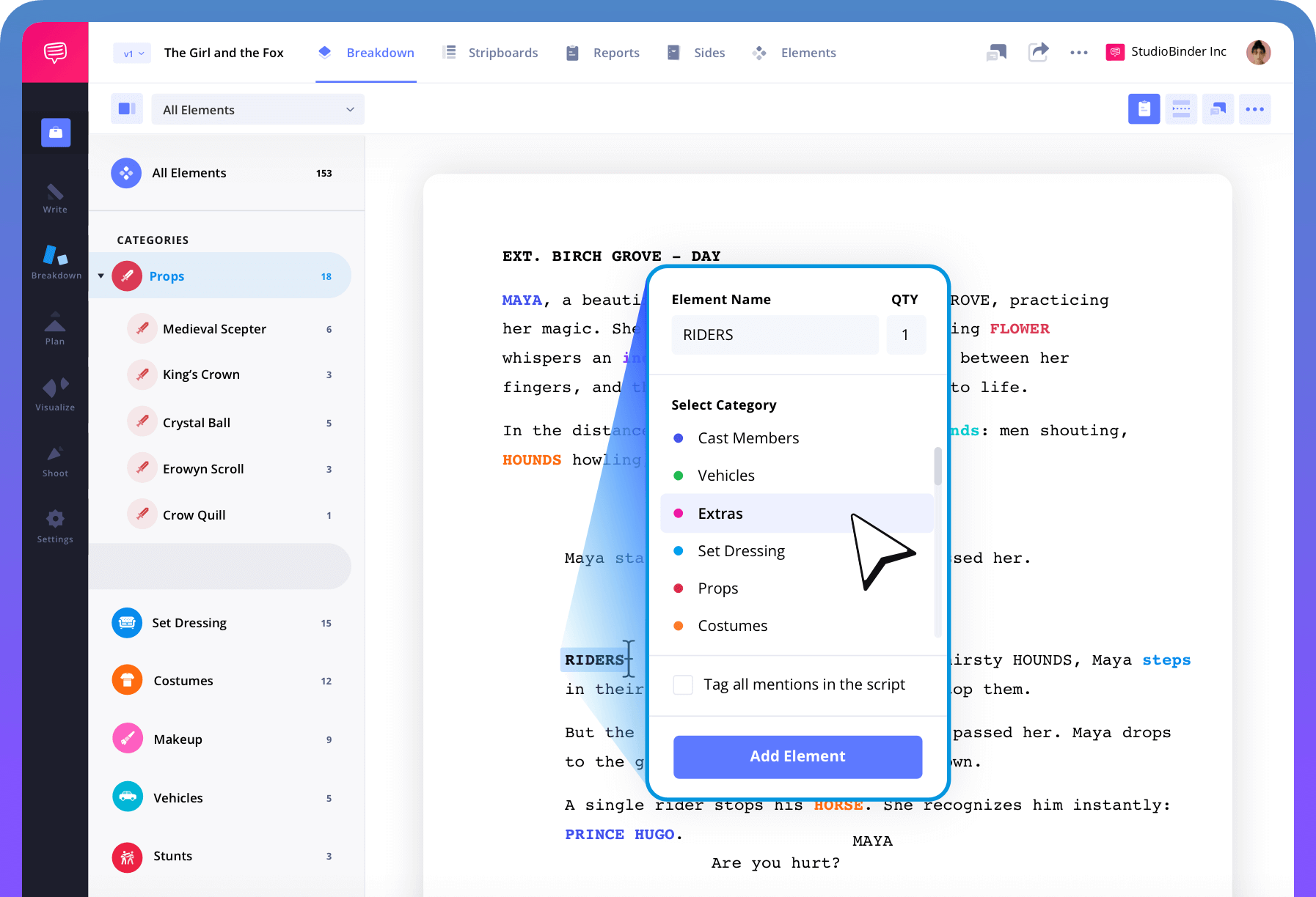 CTA StudioBinder Script Breakdown and Scheduling Software