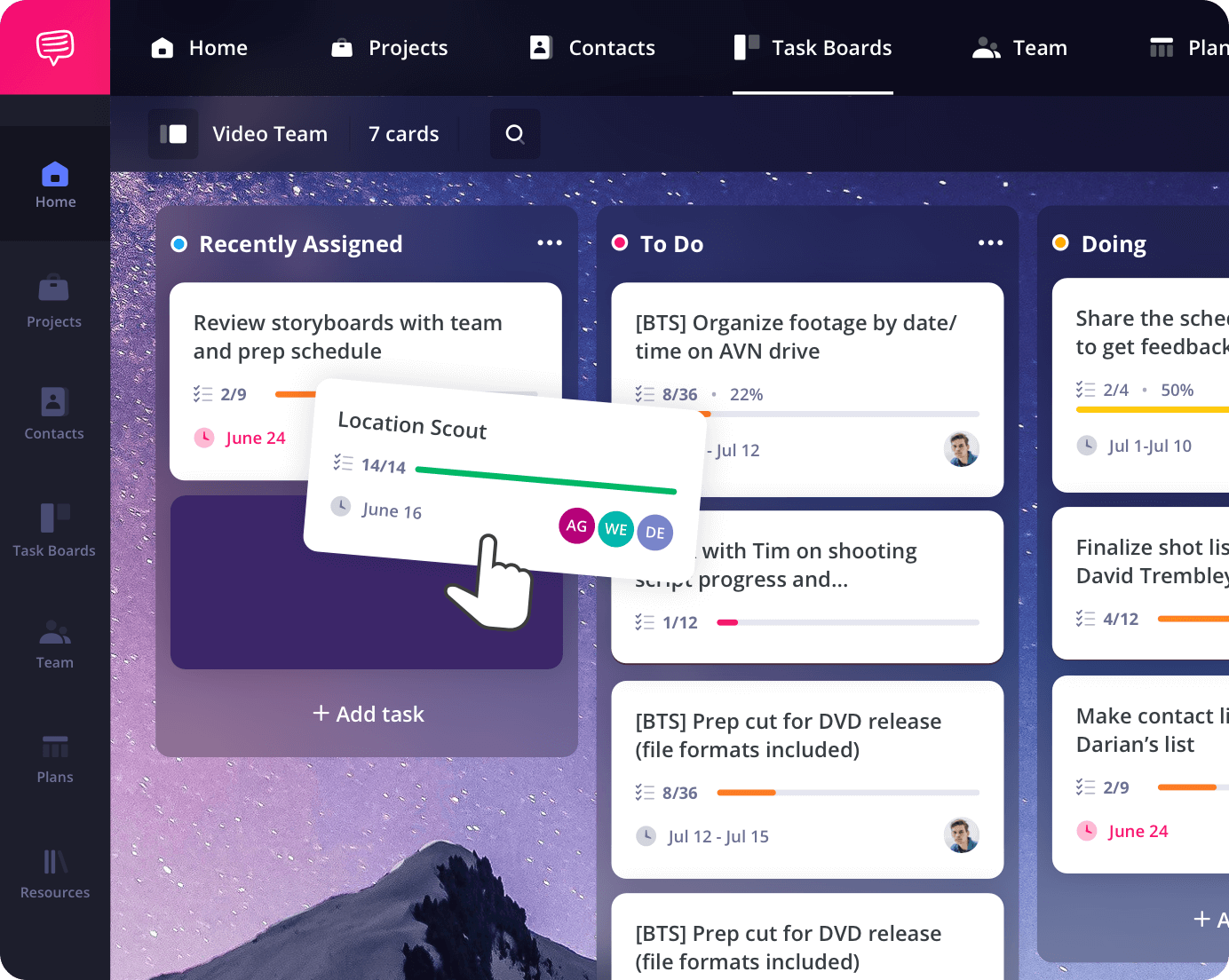 film production project management software custom task board layout