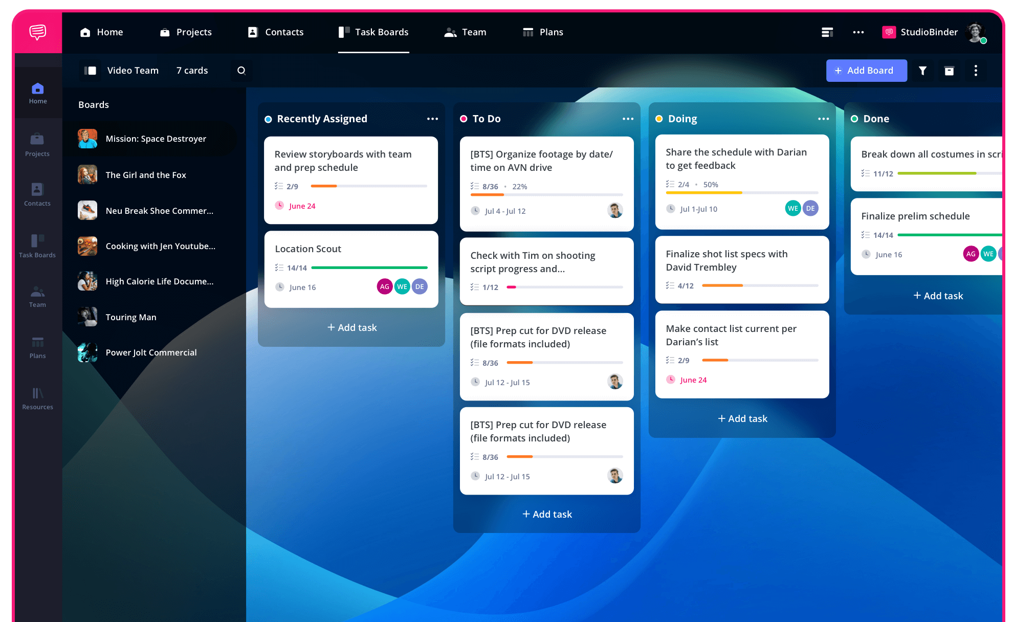 film production project management software task board example