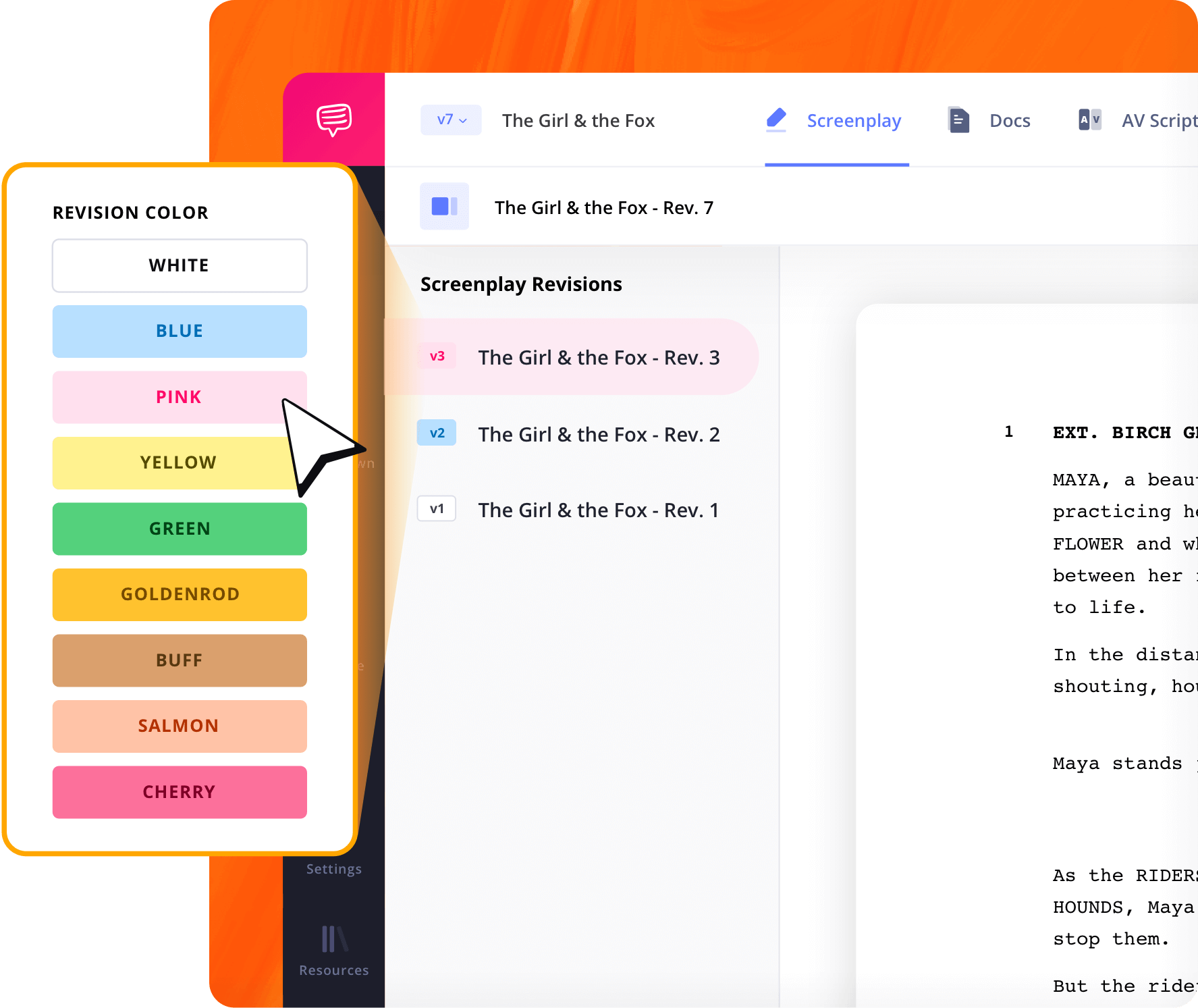 Screenwriting Software Assign Script Colors to Revisions