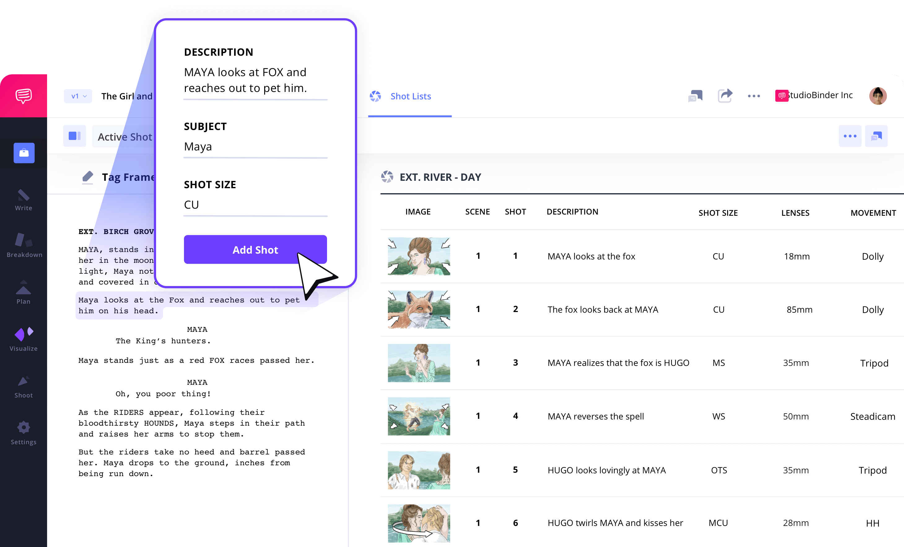Shot List Software How to line a film script using StudioBinder Shot Tagger